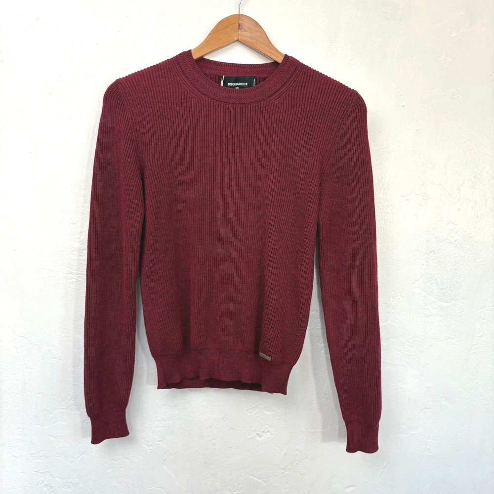 Desquared2 Ribbed Sweater Pullover Women Size XS Burgundy Red Wool Long Sleeve